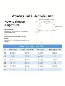 1 pieza Camiseta de mujer de talla grande con estampado gráfico, manga corta, estilo casual, cuello redondo, 100% algodón, 220g/180g. - Negro - Ver 6