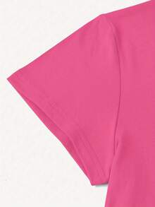 Camiseta de algodón estampada de corte holgado para mujer, cuello redondo, manga corta, casual, para vacaciones, primavera/verano, lavable a máquina. OQD9 - Rosa Fucsia - Ver 4