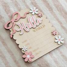 Newborn Information Board | Wooden Record Plaque | "Hello World" Decorative Sign | Birth Date, Weight, Length Record | Room Decor & Newborn Gift - View 6