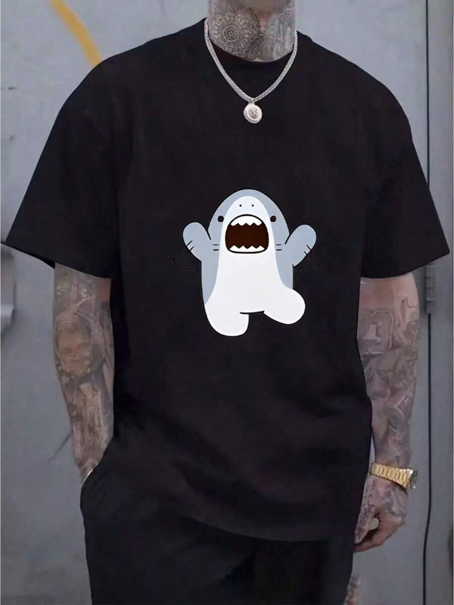 Mangas cortas de moda para deportes de ocio masculinos, estampado 2d con patrón de , elástico y cómodo, adecuado para deportes, viajes, ropa diaria casual - versión convencional de cuello redondo, tejido de punto, camiseta con patrón, camisa cómoda, mangas cortas de moda impresas masculinas - Negro - Ver 1