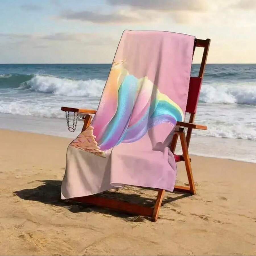 1pc Ice Cream Themed Beach Towel, Soft, Absorbent, Quick-Dry, Italian Ice Cream Shop Style, Suitable For Swimming, Camping And Travel, Essential For Summer Beach Trips - 6 - View 1
