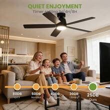 Ventilador de Techo de 52 Pulgadas con Luz LED Regulable y Control Remoto Motor DC Silencioso Reversible 3 Temperaturas de Color Ajustables para Dormitorio Sala de Estar - Ventilador de techo – Negro – Montaje con varilla - Ver 3