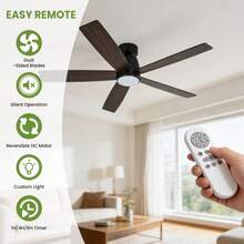 Ventilador de Techo de 52 Pulgadas con Luz LED Regulable y Control Remoto Motor DC Silencioso Reversible 3 Temperaturas de Color Ajustables para Dormitorio Sala de Estar - Ventilador de techo – Negro – Montaje con varilla - Ver 4