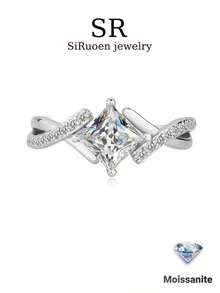 1 chiếc nhẫn cưới nữ, kiểu dáng Princess Cut Criss-Cross, bạc Sterling 925 2.6g, đá Moissanite 1 carat, phong cách Bohemian Palace sang trọng, thích hợp làm quà cưới, quà đính hôn, quà kỷ niệm ngày cưới, quà Valentine. Kèm theo giấy chứng nhận Moissanite và hộp quà thanh lịch. - Bạc - Xem 10