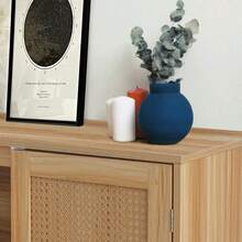 Boho Dining Room Sideboard With Rattan Doors And Adjustable Shelves - Solid Wood Auxiliary Buffet - Compact And Functional Design - Perfect For Living Room, Kitchen Or Entryway - Brown - View 2