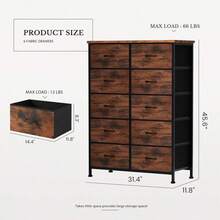 OLIXIS Tall Black Dresser For Bedroom With 10 Drawers, Chest Of Drawers, Dressers Bedroom Furniture,  Unit With Fabric Bins For Closet, Hallway, Living Room, Entryway - 白色 - 查看 3