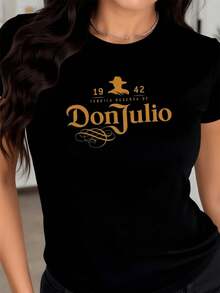 An Inspiring Symbol Representing The Tradition Of Mexican Tequila, Featuring Elegant Gold Lettering And A Classic Sombrero, Evoking Pride And Authenticity. A Modern, Comfortable Women's T-Shirt For Casual Occasions And Social Gatherings. - 黑色 - 查看 8