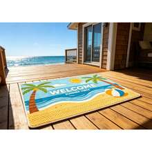 1pc Welcome Coconut Tree Volleyball Beach Entrance Mat, Doormat, Small Rug, Welcome Mat, Carpet, Outdoor Doormat, Kitchen Rug, Home Decor, Front Door Mat, Area Small Rug, Outdoor Mat, Home Decor, Area Rug, Garden Carpet, Washable Rug - Multicolor - View 4