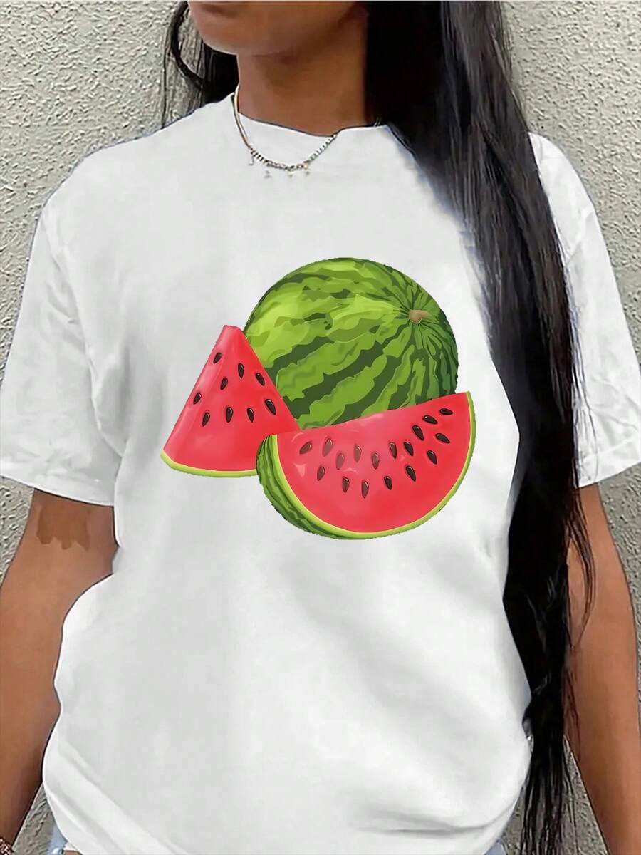 Camiseta de Manga Corta de  con Estampado de Sandía, Ligera, Duradera, Ropa Casual para el Hogar, Restaurante o Uso al e , uste Cómodo, Diseño Vibrante, Perfectara Actividades de Verano