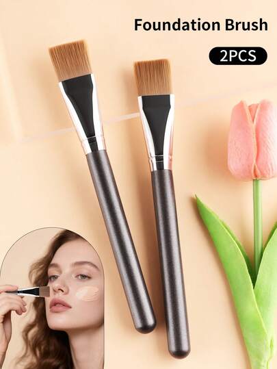 2pcs Flat Foundation Brush, Powder-Free Seamless Makeup Brush, Beginner-Friendly Flat Top Cosmetic Brush