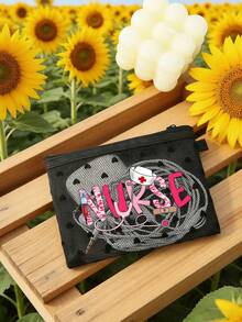 Nurse Series Pattern Mini Portable Mesh Medicine Bag, First Aid Kit, Medical Emergency Bag, Outdoor & Home Pill Storage Bag, Travel Organizer, Makeup Bag, Cosmetic Bag, Vacation Storage Bag, Skincare Bag, Lip Oil Organizer, Mother's Day Gift, Birthday Gift, Bathroom Storage, Student Dorm Toiletry Bag, Gift For Wife, Family, Friends, Nurse Gift - Multicolor - View 3