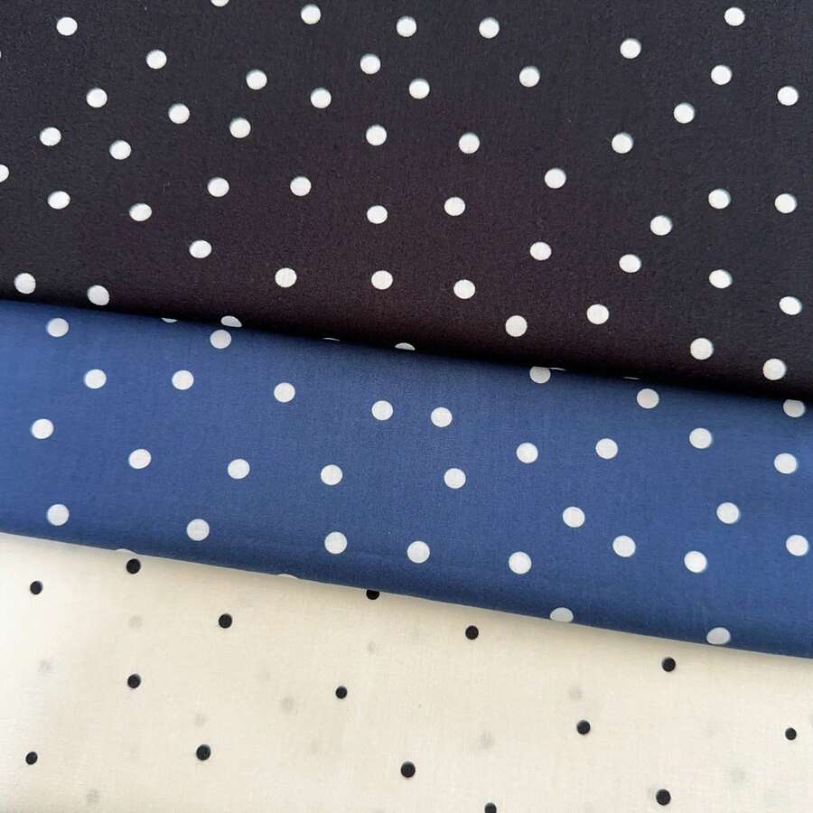 1 pièce Tissu à motif pois vintage, multicolore, noir, beige, bleu 3 couleurs, imprimé de pois sur coton, convient pour la confection de vêtements rétro, hauts, couture DIY, artisanat et décoration d'intérieur, largeur 145 cm, vendu au mètre