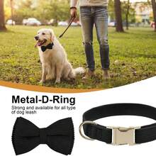 Kalung Anjing Corduroy dengan Dasi Kupu-kupu, Kalung Anjing Dasar Lembut dengan Pengait Cepat untuk Anjing Kecil, Sedang, dan Besar, Kalung Anjing yang Dapat Diatur - Hitam - View 4