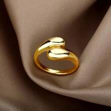 1枚不锈钢光滑双珍珠可调节戒指，优雅珠宝礼物，适合婚礼、情侣、情人节 - 水滴型戒指 - 查看 4