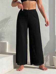 Pantalones de Baño de Color Sólido - Negro - Ver 4