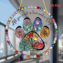 2D Flat - 1pc Charming Dog Paw & Floral Design / Round Acrylic Hanging Decor, Ideal For Home And Garden Decoration, Great Gift For Friends And Family, Seasonal Ornament | Colorful Pattern, Unique Design - Multicolor - View 6