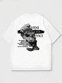 Camiseta de algodón de manga corta negra con estampado de retrato de escultura abstracta para hombres DA8T - Blanco - Ver 4