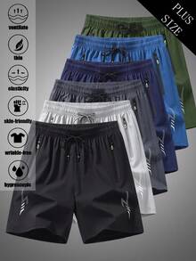 Plus Size Men's Printed Shorts, Summer Elastic Straight Leg Knee-Length Pants, Solid Color, Drawstring Waist, Lightweight, Suitable For Sports, Running, Fitness, Training, Cycling, Hiking, Camping, Fishing - Black - View 1