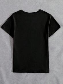 Women's Casual Short-Sleeved T-Shirt With Round Neck And Heart Print For Summer, New Year's Clothing, Graphic T-Shirt For Women - 黑色 - 查看 2