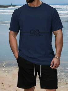 Men's Retro-Style Casual Summer Two-Piece Set With Exquisite Scroll Decoration, Lightweight And Breathable Fabric - 綠色 - 查看 11