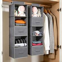 1pc/2pcs/4pcs Hanging Closet Organizer, 5-Tier Design With 3 Drawers And Side Pockets, Suitable For Dorm, Bedroom And Closet Organization, Fits Sweaters, Shirts, Shoes And Other Items, Comes With Hanging Multi-Layer Storage Bag And Clothing Hooks, Suitable For Clothing/Shoes Storage, Ideal For Closet, Home Storage, Multi-Layer Hanging Storage Bag - View 13
