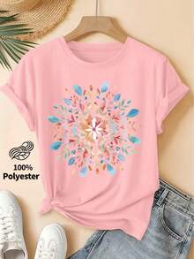 Primavera/Verano 2026, Nueva Camiseta de Manga Corta para Mujer con Cuello Redondo y Estampado Floral de Mandala en Acuarela, Estilo Vintage Desgastado, Top Casual, Tejido de Punto Suave, Ropa de Mujer de Alta Calidad. | Diseño Divertido y Original | Adecuado para uso diario en primavera, verano y otoño. | Camiseta Divertida y Juvenil - Estilo Urbano Vintage Unisex, Holgada, de Algodón, Manga Corta y Cuello Redondo - Blanco - Ver 10