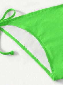 Women's Simple Solid Color Swim Bikini With A Halter Neck And Cutout, Suitable For Beach Vacations And Summer. - Olive Green - View 5