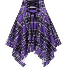 Plaid Print Lace-Up Layered Irregular Handkerchief Skirt - 白色 - 查看 1