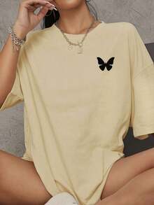 Fibromyalgia Awareness Support T-Shirt, 220 G/M² Cotton T-Shirt With Double-Sided Print, Round Neck, Casual Style For Women (1 Piece) - 杏色 - 查看 3