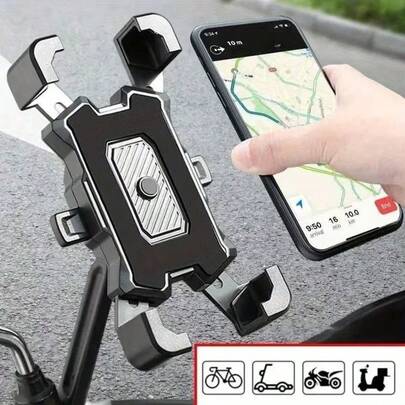 Adjustable Handlebar Mobile Phone Holder 1 Piece Of Shock-Absorbing Mobile Phone Holder For Bicycles And Motorcycles, New Thickened Shock-Absorbing Bicycle Navigation Holder, Sturdy And Stable Four Claw Design, Suitable For Outdoor Riding, Mountain Riding, Car Mounted Mobile Phone Navigation Holder Mother's Day Gift