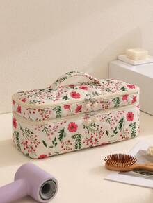 1pc Floral Double Layer Hair Tool Storage Bag, Cute Large Capacity Makeup Organizer Bag, Can Store Hair Dryer, Styling Tools, Travel Hair Tools, Curling Iron, Hair Dryer, Hair Clips, Straightener, Perfect For Travel, Valentine's Day, Christmas, Mother's Day Gift, Home And Travel Essential - Multicolor - View 13