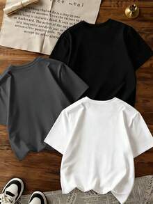 3pcs Boys' Casual Minimalist Los Angeles & Slogan Graphic Print Round Neck T-Shirts, Comfortable Daily Fashion For Boys, New Summer 3 Pieces Set - Multicolor - View 3