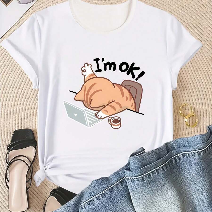 Moda de , camiseta de manga corta y cuello redondo para mujer, casual y cómoda, ropa de primavera y verano para mujer