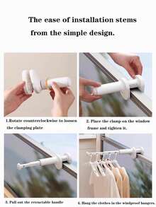 5-Hole Retractable Travel Clothes Hanger Rack, Adjustable Space-Saving Drying Rack With Rotating Clips - Suitable For Dorm, Bathroom And Closet, White Plastic Hanger - For Travelers, Home Hanging Clothes | Multifunctional Folding Drying Rack | Sturdy Grip Function, Retractable Clothes Rack No Drilling Needed For Balcony, Window, Villa Wall - Multicolor - View 7