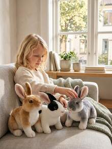 Realistic Plush Rabbit Doll, Soft And Fluffy Stuffed Rabbit Animal, Cute Simulated Rabbit Doll, Comfortable Desk/Sofa Decor, Plush Rabbit Companion Pillow, Novelty Home Decor Gift For Animal Lovers (Multi-Color) - Multicolor - View 9