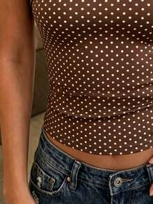 Summer Minimalist Versatile Polka Dot Y2K Babe Style Strapless Slim Top - Brown - View 4