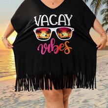 CURVE+ Curve Size US22Music Festival, Seaside Vacation, Bohemia Women's V-Neck Printed Loose Beach Cover-Up Top, Suitable For Summer Beach Vacation Plus Size Bathing Suits Women - Albaricoque - Ver 4