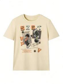 Retro Streetwear Short Sleeve T-Shirt In Orange And Gray.  Short Sleeve T-Shirt For Spring And Summer 2026, Made In Mexico, 180 Grams. Cartoon Print, Couple Design, Suitable For Indoor Or Outdoor Wear. Crew Neck, Unisex, Ideal For Office And Leisure. One-Pack. - APR-P631577SLNDXZGY404 - 查看 2