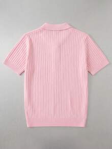 Men's Solid Color Casual Turn-Down Collar Short Sleeve Knit Top - Pink - View 3