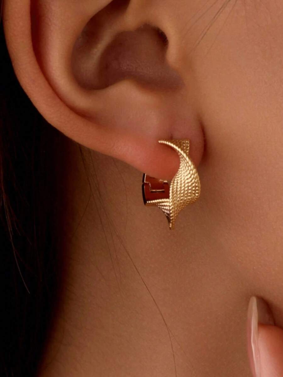 1 đôi bông tai khoen tròn hình giọt nước đơn giản, bông tai hình giọt nước mạ vàng dày dặn, bông tai hình chữ U, bông tai khoen tròn hình bầu dục, trang sức nữ thanh lịch, nhẹ nhàng và tinh tế, món quà hoàn hảo dành cho phái đẹp. - Nếp gấp không đều - Xem 1