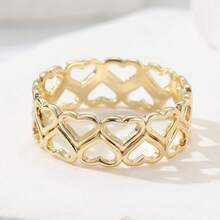 Fashionable Hollow Geometric Round Ring, Minimalist Delicate Hollow Design, Versatile Daily Wear Accessory - Gold - View 9