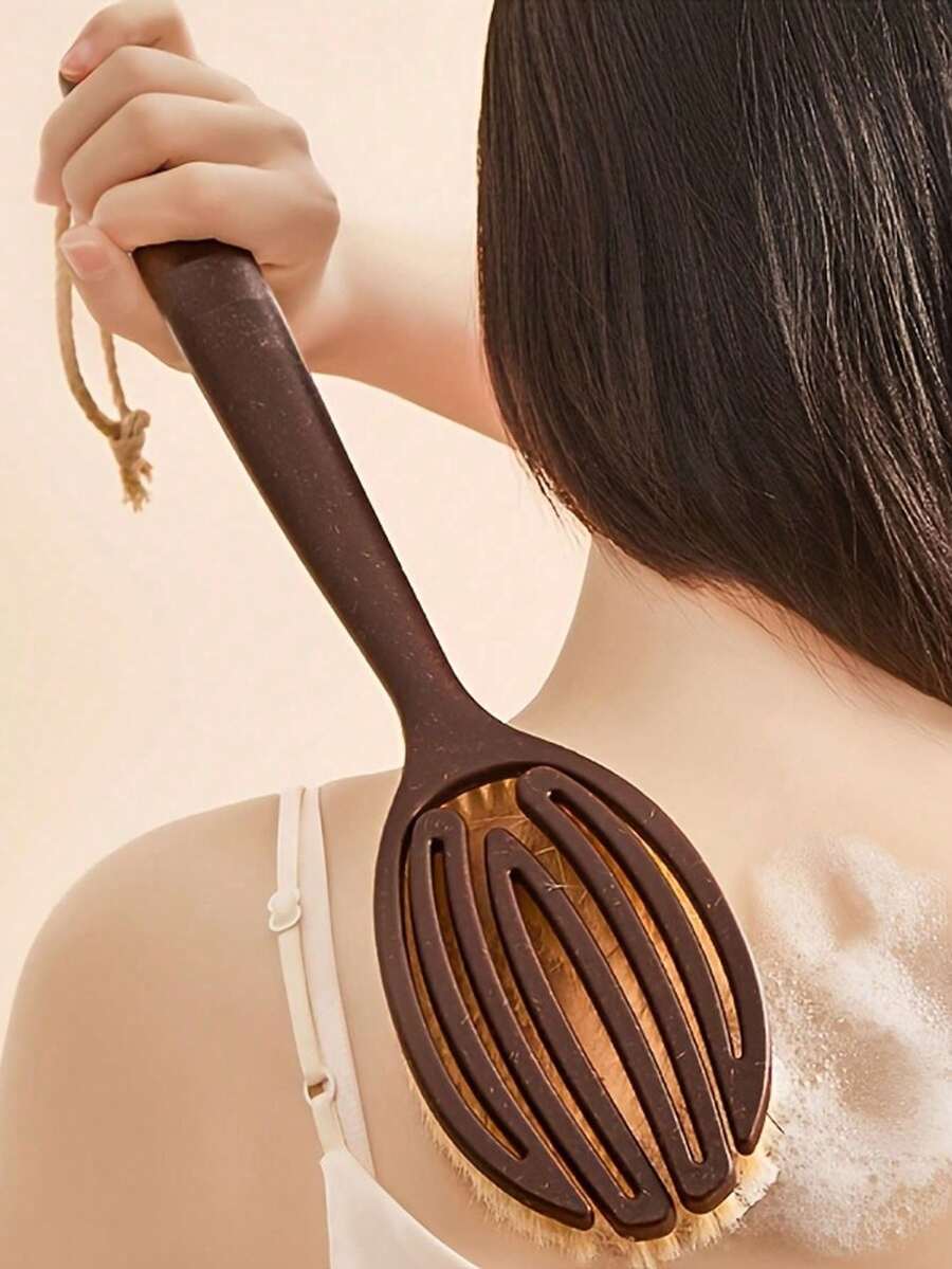 1pc Double-Sided Long Handle Bath Brush, With Soft And Hard Bristles, Suitable For Bathing Or Dry Brushing, Body Exfoliation - Multicolor - View 1