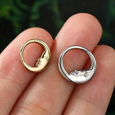 1pc European And American Moon Elderly 316 Stainless Steel Gold/Silver 8/10mm Septum Clicker, Nose Ring, Lip Ring, Cartilage Earring, Body Piercing Jewelry, Holiday Gift