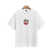 Camiseta casual para mujer, 100% algodón puro, holgada, versátil, estampada, de manga corta, divertida, linda y juvenil. - Negro - Ver 6