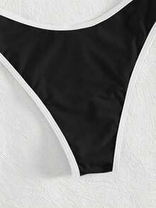 PEPPERMOLLY Nuevo bikini de unicolor con cuello de corbata suave y sexy, traje de baño de moda para mujer para vacaciones de verano en la playa - En blanco y negro - Ver 5