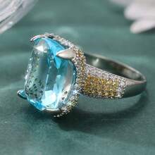 Fashionable Romantic Square Blue Ring, Exquisite Elegant Jewelry For Women, Versatile Party Accessory, Ideal Birthday/Anniversary Gift - Silver - View 6