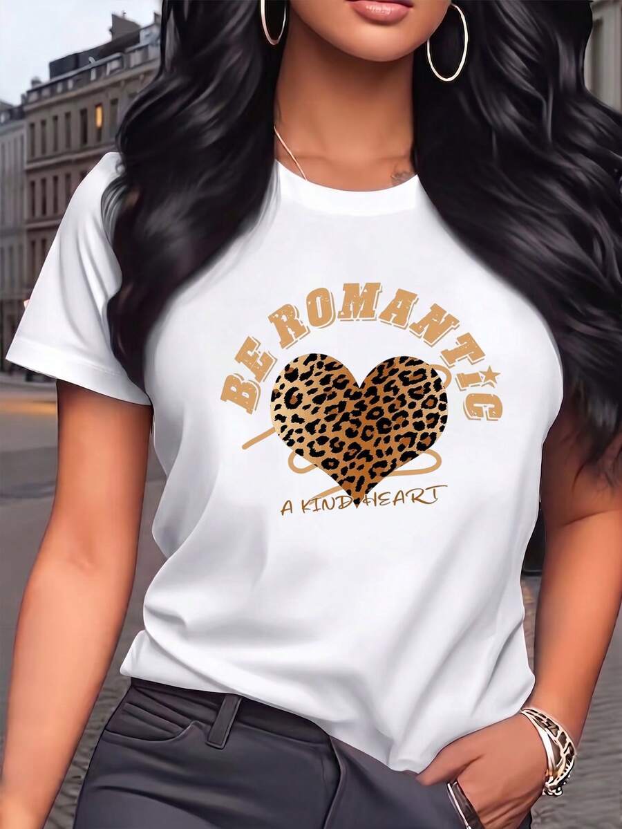 Women's Casual Shirt Print T-Shirt, Short Sleeve And Round Neck, Local Spring/Summer Urban Fashion. - White - View 1