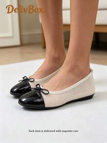 Schwarze Mesh-Ballerinas mit Schleife für Mädchen, atmungsaktive, praktische Pendlerschuhe - Schwarz und Weiss - Übersicht 2