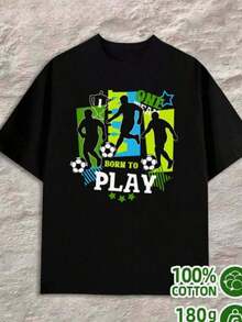 Camiseta de fútbol Play, camiseta de colores cómodos, camiseta para hombre, 180G, 100% algodón, verano 2026, negra. Ropa deportiva casual suave y cómoda. Nuevas camisetas estampadas de moda para primavera y otoño. Uso diario cómodo. - Negro - Ver 2