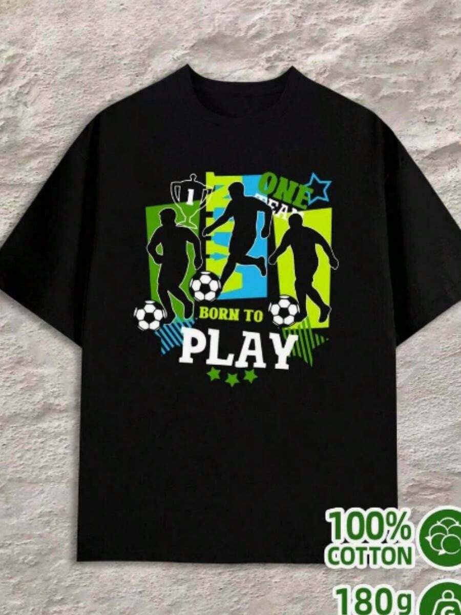 Camiseta de fútbol Play, camiseta de colores cómodos, camiseta para hombre, 180G, 100% algodón, verano 2026, negra. Ropa deportiva casual suave y cómoda. Nuevas camisetas estampadas de moda para primavera y otoño. Uso diario cómodo.